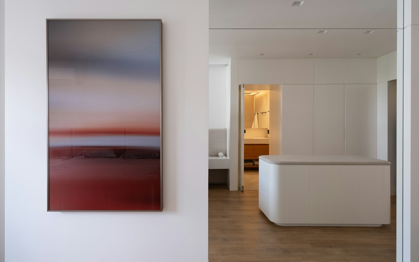 Abstract painting in a minimalist white interior